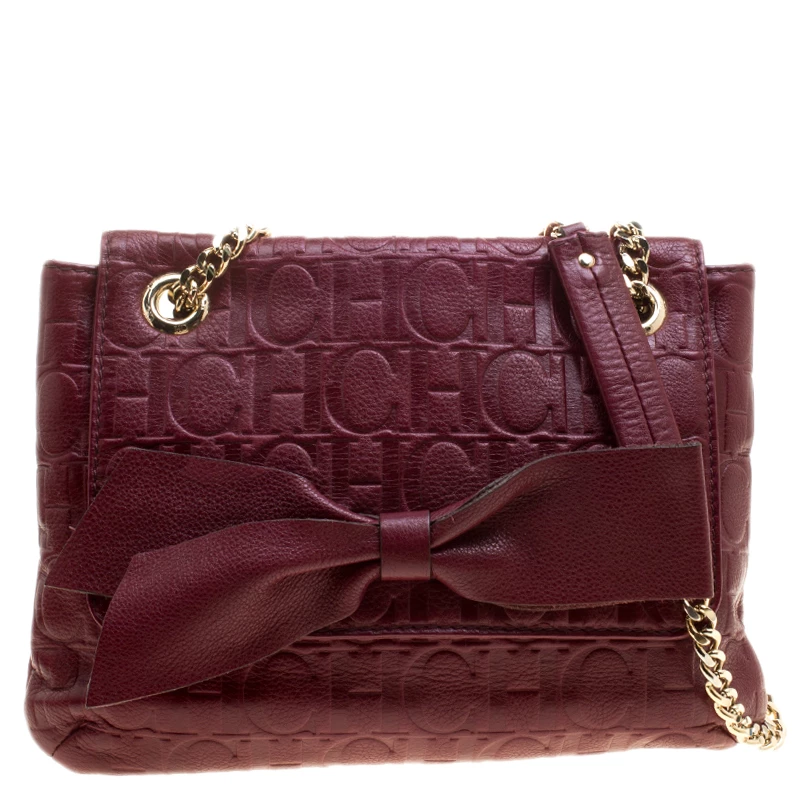 Carolina Herrera Burgundy Monogram Leather Audrey Shoulder Bag Women