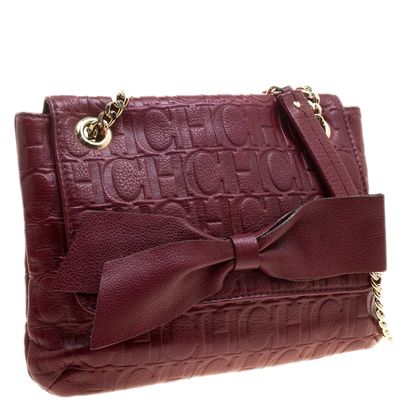 Carolina Herrera Burgundy Monogram Leather Audrey Shoulder Bag Women