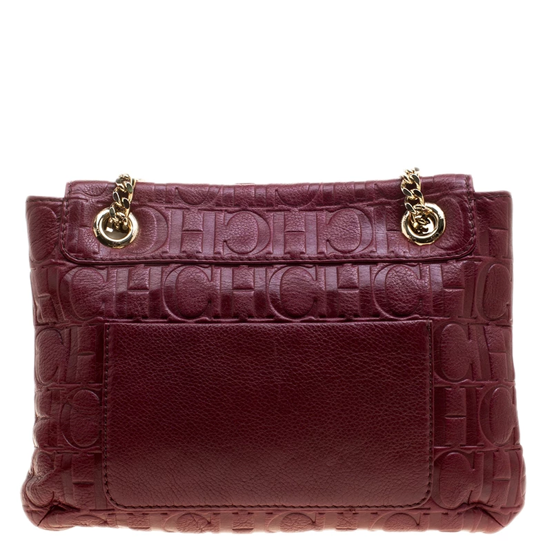 Carolina Herrera Burgundy Monogram Leather Audrey Shoulder Bag Women
