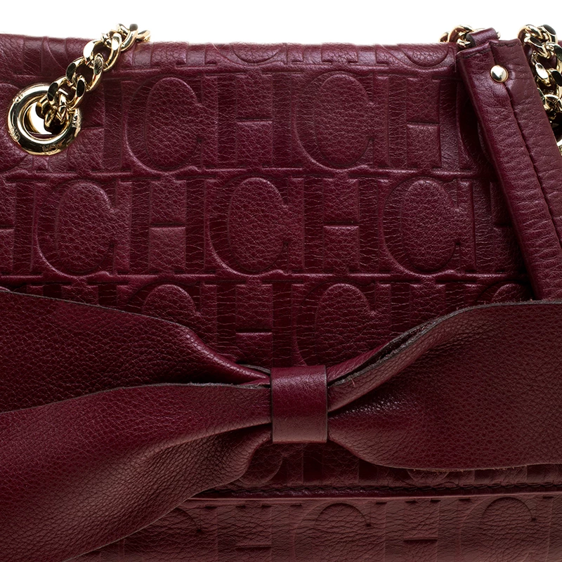 Carolina Herrera Burgundy Monogram Leather Audrey Shoulder Bag Women