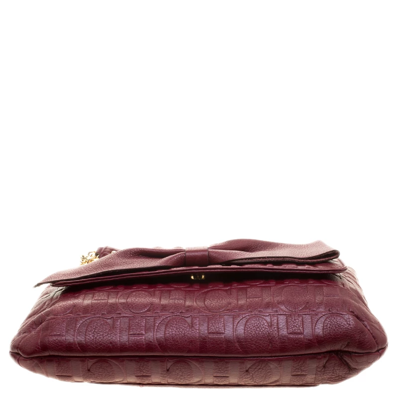 Carolina Herrera Burgundy Monogram Leather Audrey Shoulder Bag Women