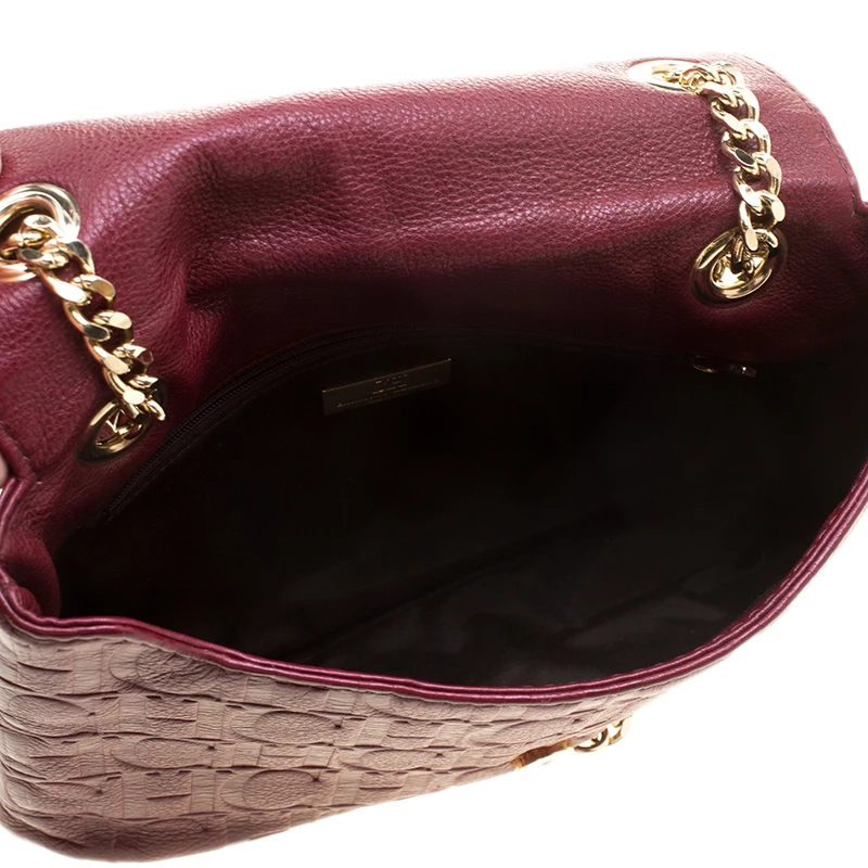 Carolina Herrera Burgundy Monogram Leather Audrey Shoulder Bag Women