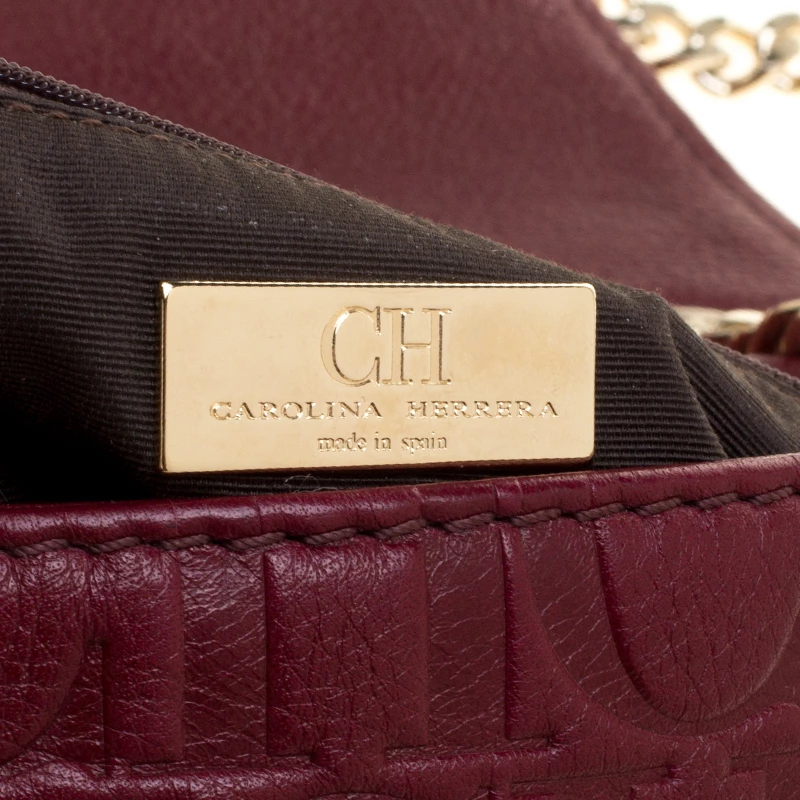 Carolina Herrera Burgundy Monogram Leather Audrey Shoulder Bag Women