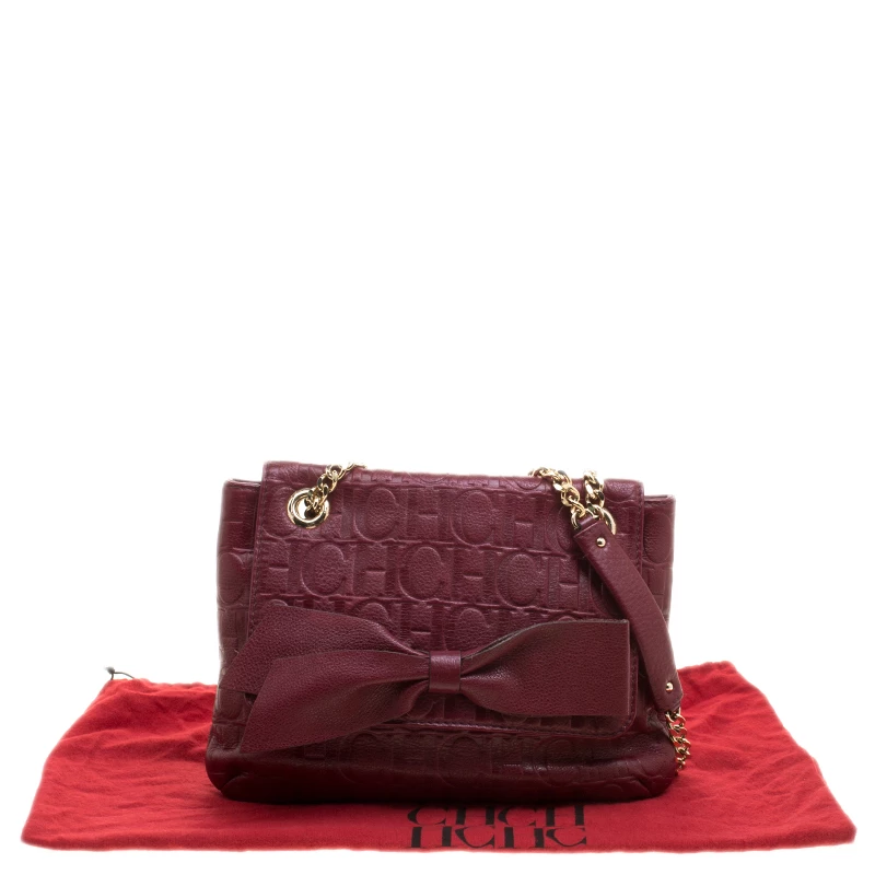 Carolina Herrera Burgundy Monogram Leather Audrey Shoulder Bag Women