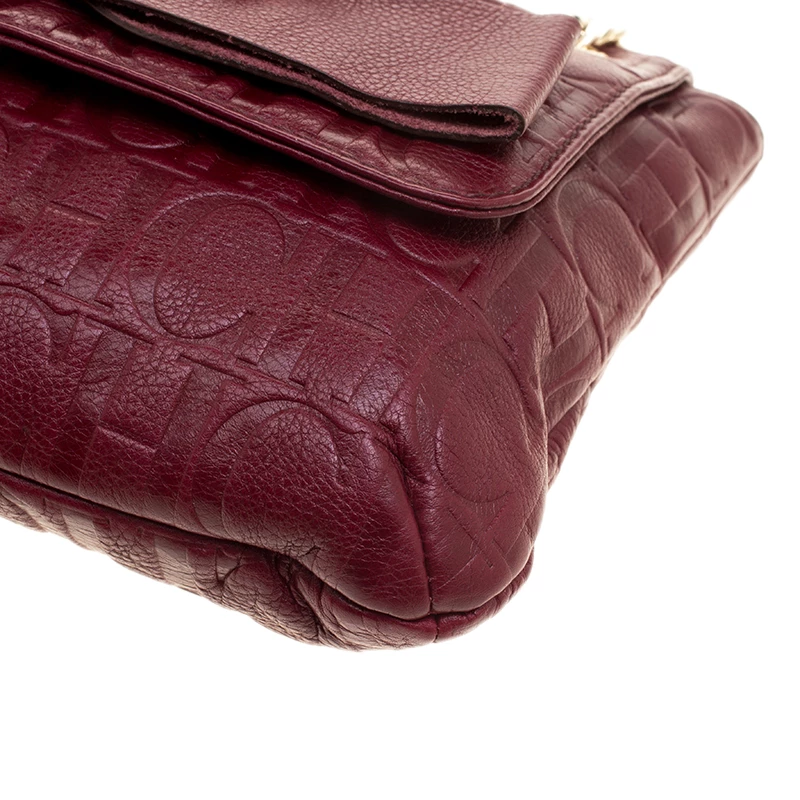 Carolina Herrera Burgundy Monogram Leather Audrey Shoulder Bag Women