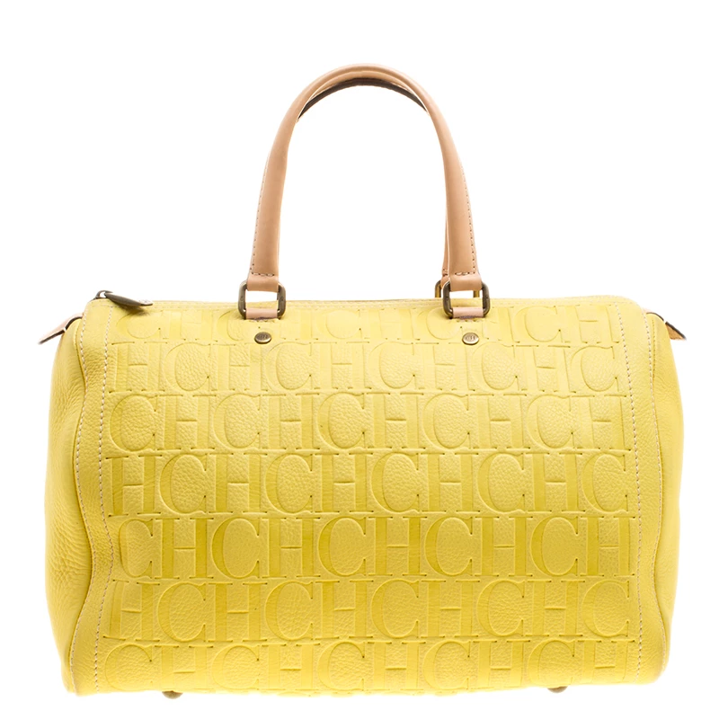 Carolina Herrera Yellow Monogram Leather Large Andy Boston Bag Women