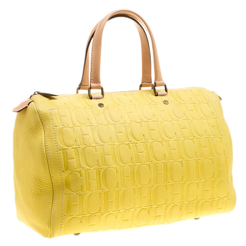 Carolina Herrera Yellow Monogram Leather Large Andy Boston Bag Women