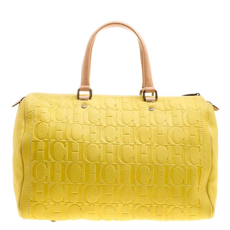 Carolina Herrera Yellow Monogram Leather Large Andy Boston Bag Women