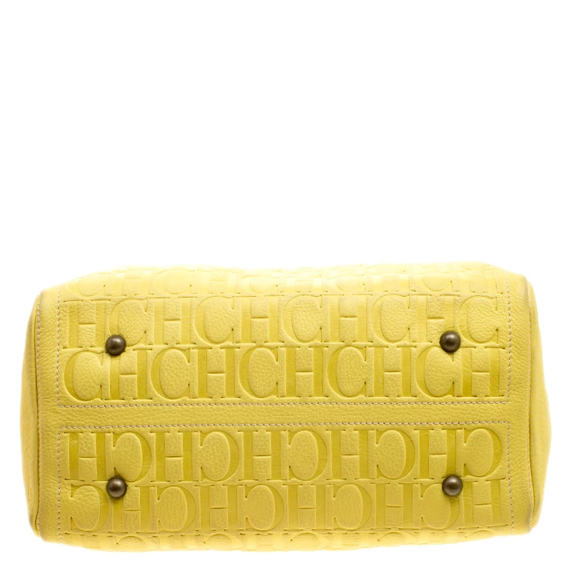 Carolina Herrera Yellow Monogram Leather Large Andy Boston Bag Women