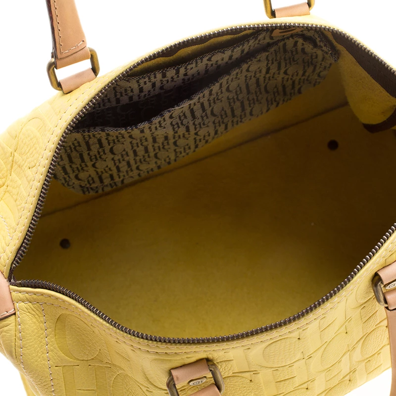 Carolina Herrera Yellow Monogram Leather Large Andy Boston Bag Women