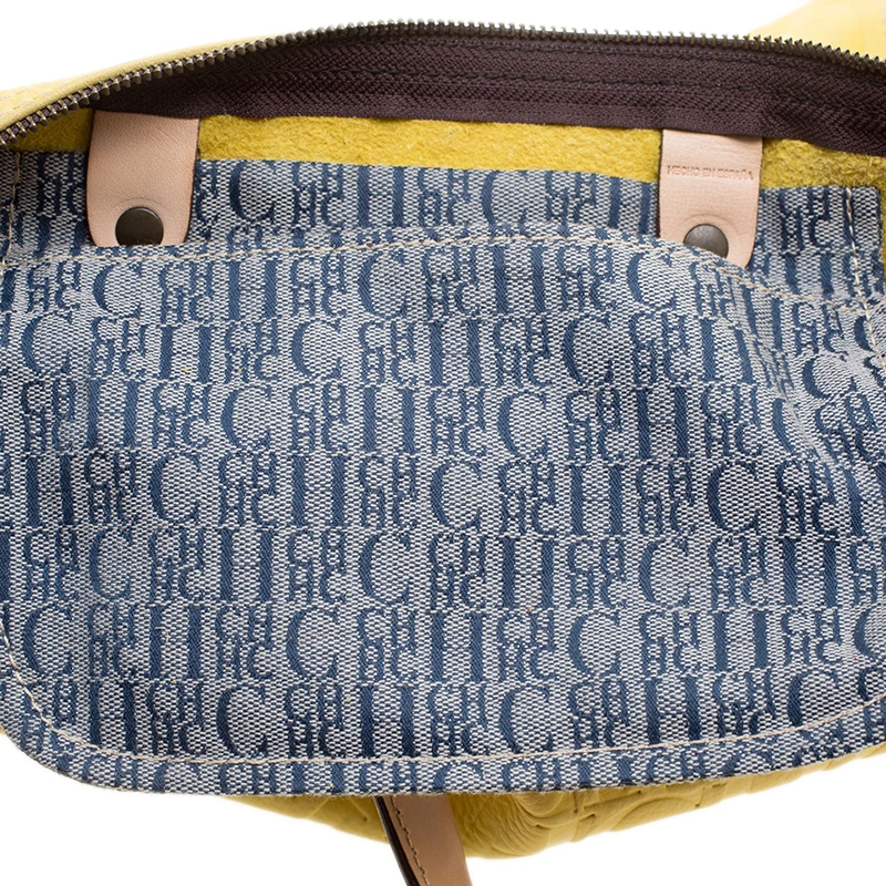 Carolina Herrera Yellow Monogram Leather Large Andy Boston Bag Women