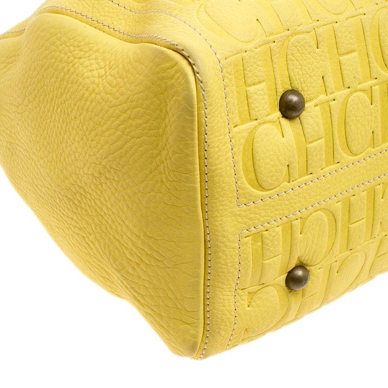 Carolina Herrera Yellow Monogram Leather Large Andy Boston Bag Women