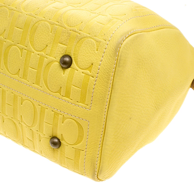 Carolina Herrera Yellow Monogram Leather Large Andy Boston Bag Women
