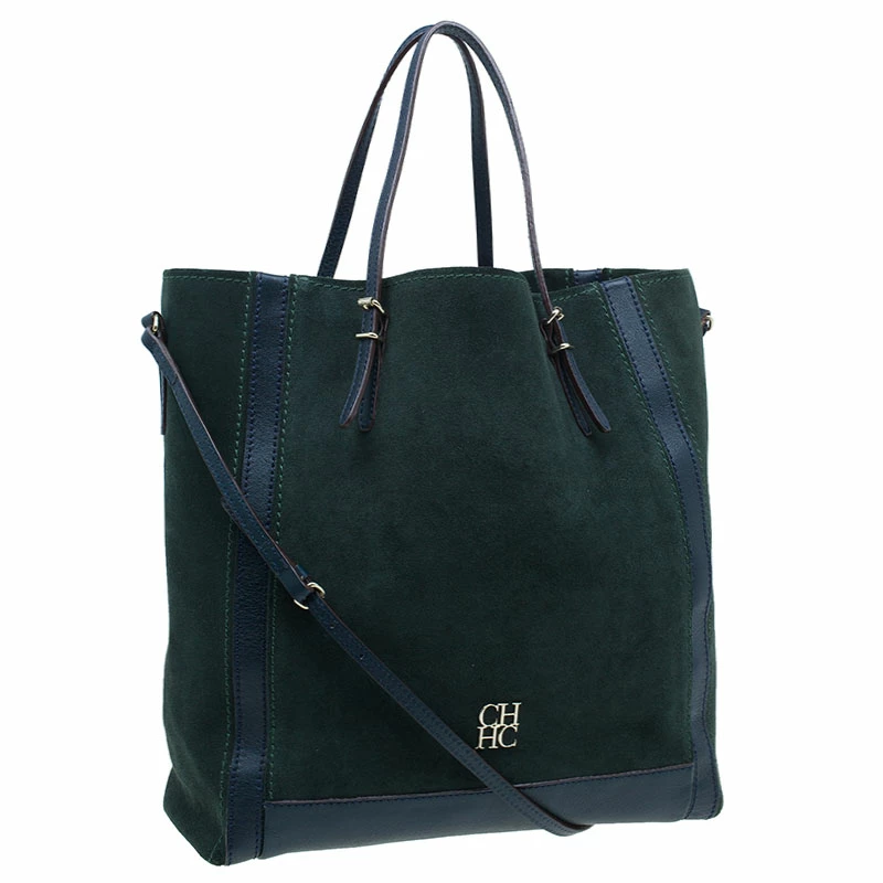 Carolina Herrera Green Suede and Leather Shopper Tote Women
