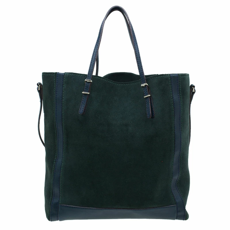 Carolina Herrera Green Suede and Leather Shopper Tote Women