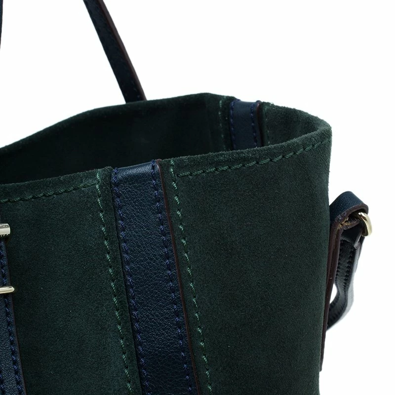 Carolina Herrera Green Suede and Leather Shopper Tote Women