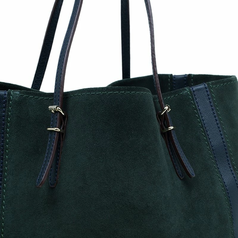 Carolina Herrera Green Suede and Leather Shopper Tote Women