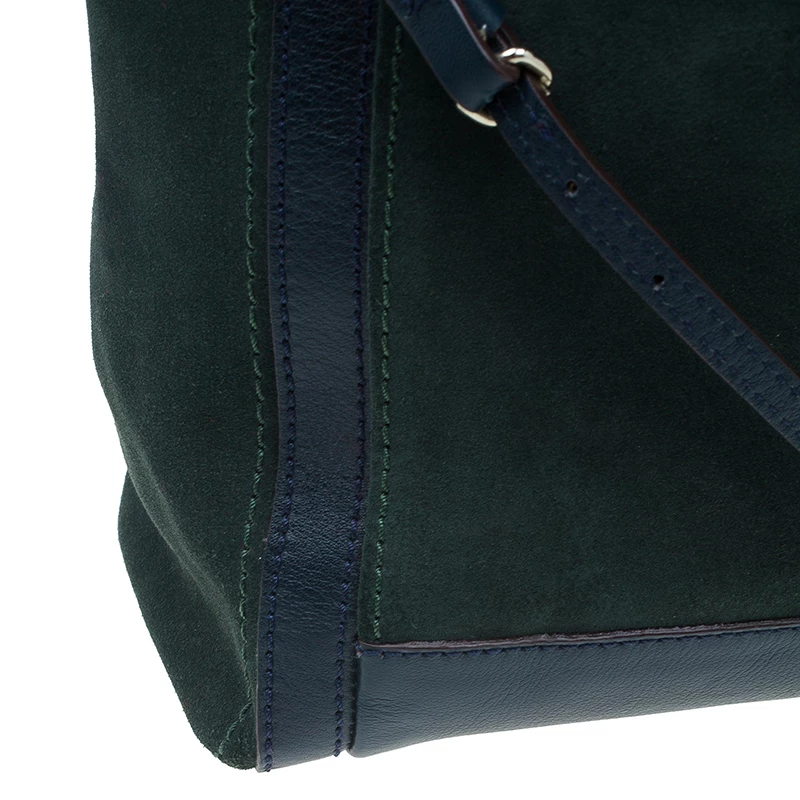 Carolina Herrera Green Suede and Leather Shopper Tote Women