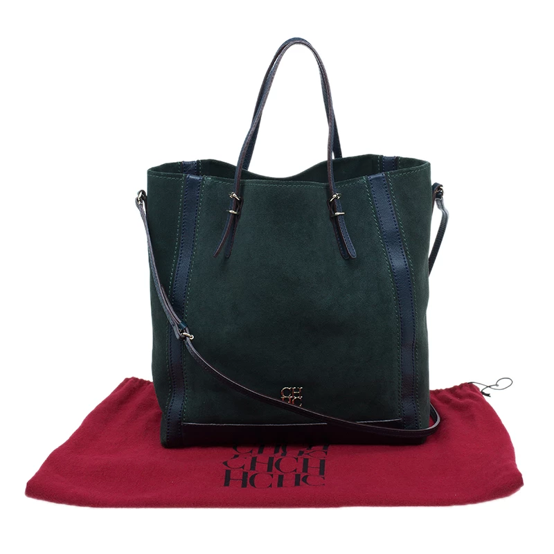 Carolina Herrera Green Suede and Leather Shopper Tote Women