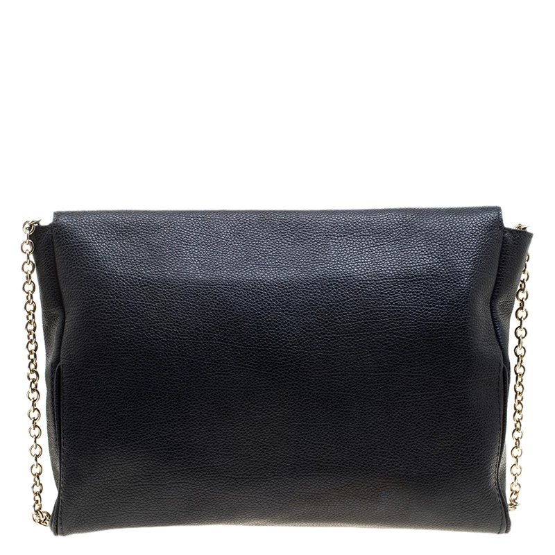 Carolina Herrera Navy Blue Leather Flap Shoulder Bag Women