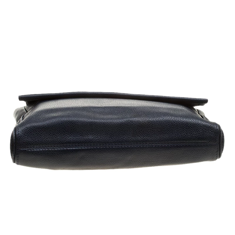 Carolina Herrera Navy Blue Leather Flap Shoulder Bag Women