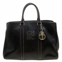 Carolina Herrera Black Leather Matteo Tote Women
