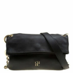 Carolina Herrera Black Leather Chain Shoulder Bag Women