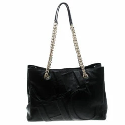 Carolina Herrera Black Leather Chain Tote Women