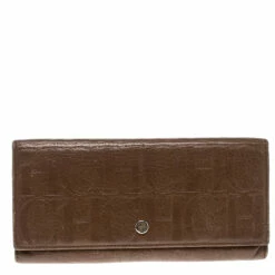 Carolina Herrera Brown Monogram Leather Continental Wallet Women