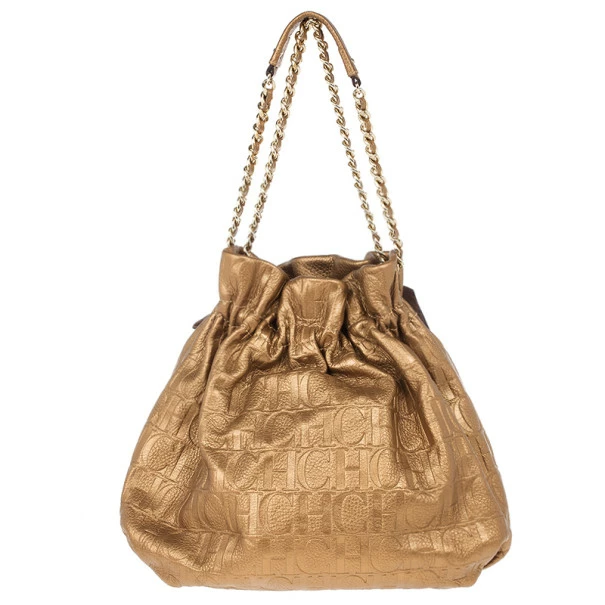 Carolina Herrera Gold Monogram Embossed Bag Women