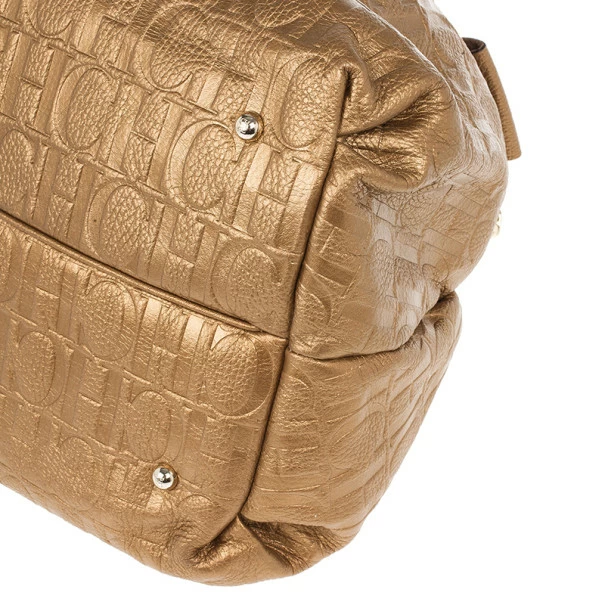 Carolina Herrera Gold Monogram Embossed Bag Women