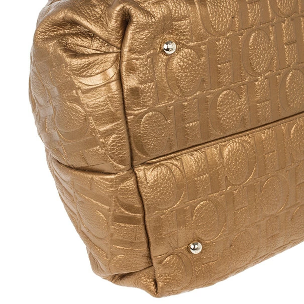 Carolina Herrera Gold Monogram Embossed Bag Women