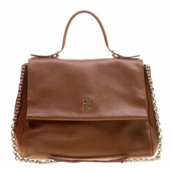 Carolina Herrera Brown Leather Minueto Flap Bag Women