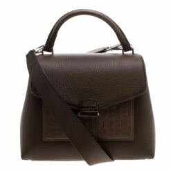 Carolina Herrera Brown Monogram Leather Top Handle Bag Women