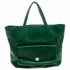 Carolina Herrera Green Leather Envelope Pocket Tote Women