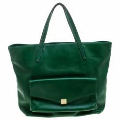 Carolina Herrera Green Leather Envelope Pocket Tote Women