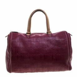 Carolina Herrera Burgundy Monogram Leather Large Andy Boston Bag Women