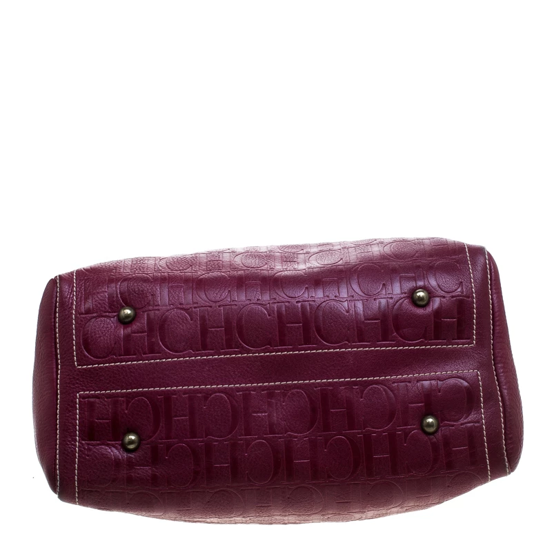 Carolina Herrera Burgundy Monogram Leather Large Andy Boston Bag Women