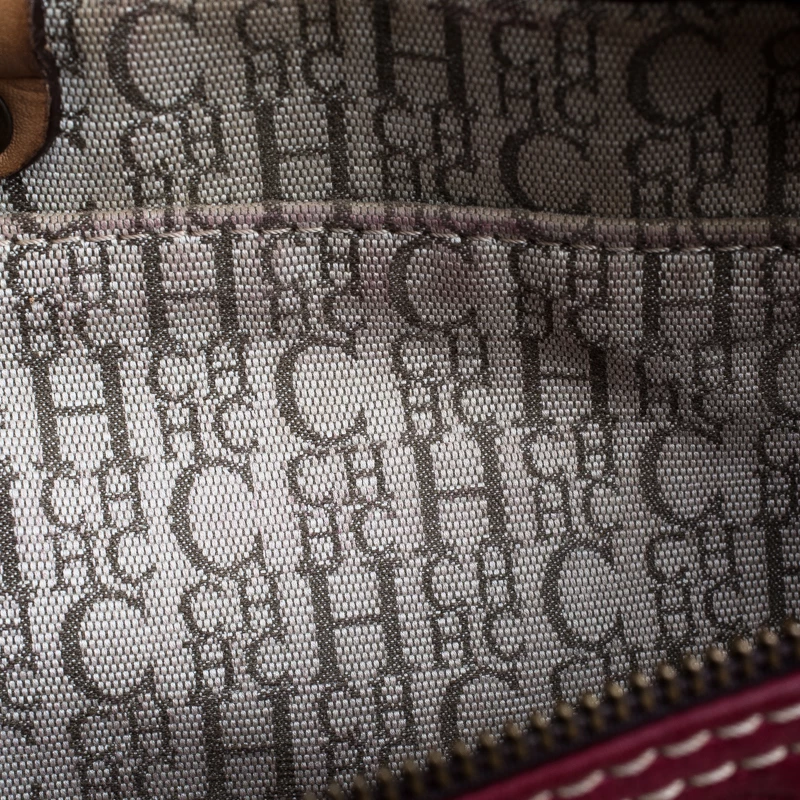 Carolina Herrera Burgundy Monogram Leather Large Andy Boston Bag Women