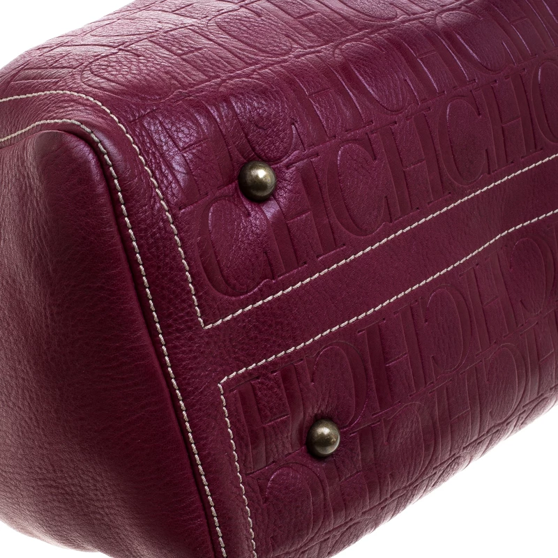 Carolina Herrera Burgundy Monogram Leather Large Andy Boston Bag Women