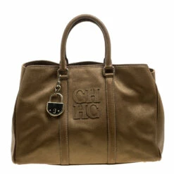 Carolina Herrera Gold Leather Matteo Tote Women