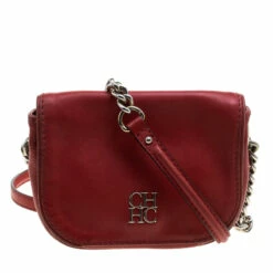 Carolina Herrera Red Leather New Baltazar Shoulder Bag Women