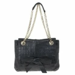 Carolina Herrera Black Monogram Leather Small Audrey Shoulder Bag Women