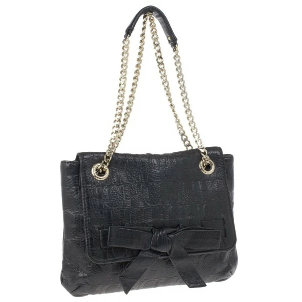 Carolina Herrera Black Monogram Leather Small Audrey Shoulder Bag Women