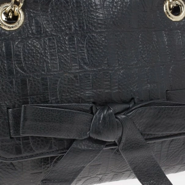 Carolina Herrera Black Monogram Leather Small Audrey Shoulder Bag Women