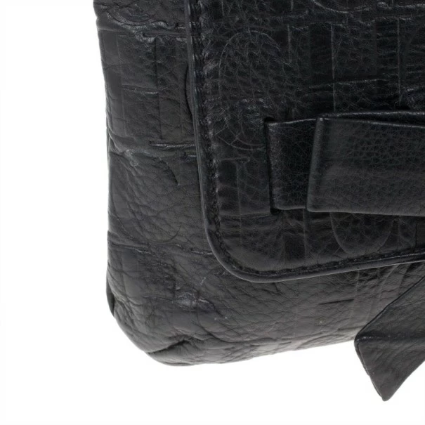 Carolina Herrera Black Monogram Leather Small Audrey Shoulder Bag Women