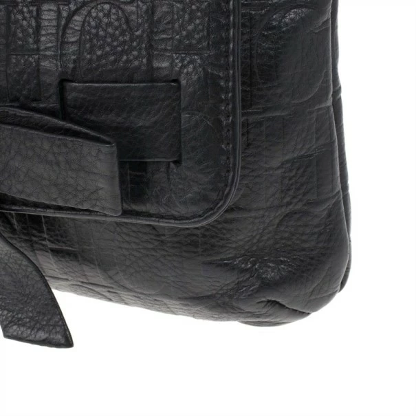 Carolina Herrera Black Monogram Leather Small Audrey Shoulder Bag Women