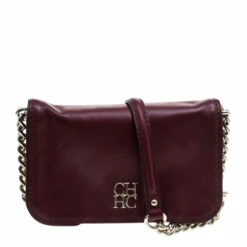 Carolina Herrera Burgundy Leather New Baltazar Crossbody Bag Women