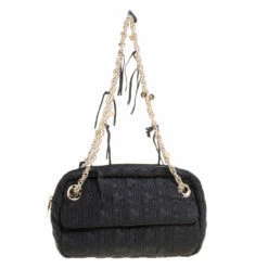 Carolina Herrera Black Monogram Nylon Shoulder Bag Women