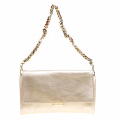 Carolina Herrera Gold Leather Jewel Chain Shoulder Bag Women